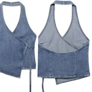 Denim Wrap Tank Top in Light Blue